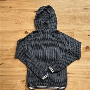 Krimson Klover women’s gray hoodie sweater with cream accents.